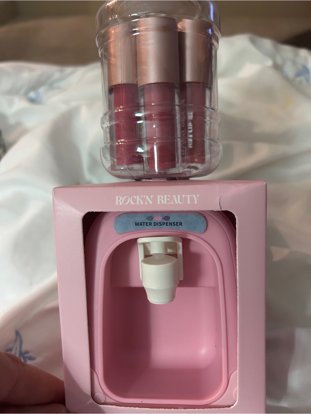 Pink Mini Water Dispenser Makeup Organizer with 6mini oil lip sets